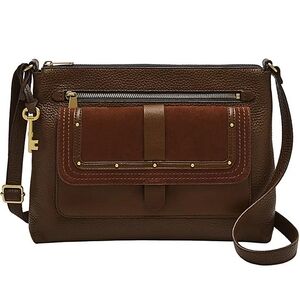 Fossil Large Crossbody Bag Kinley Pebble Leather Suede Flap Purse Burgundy Red